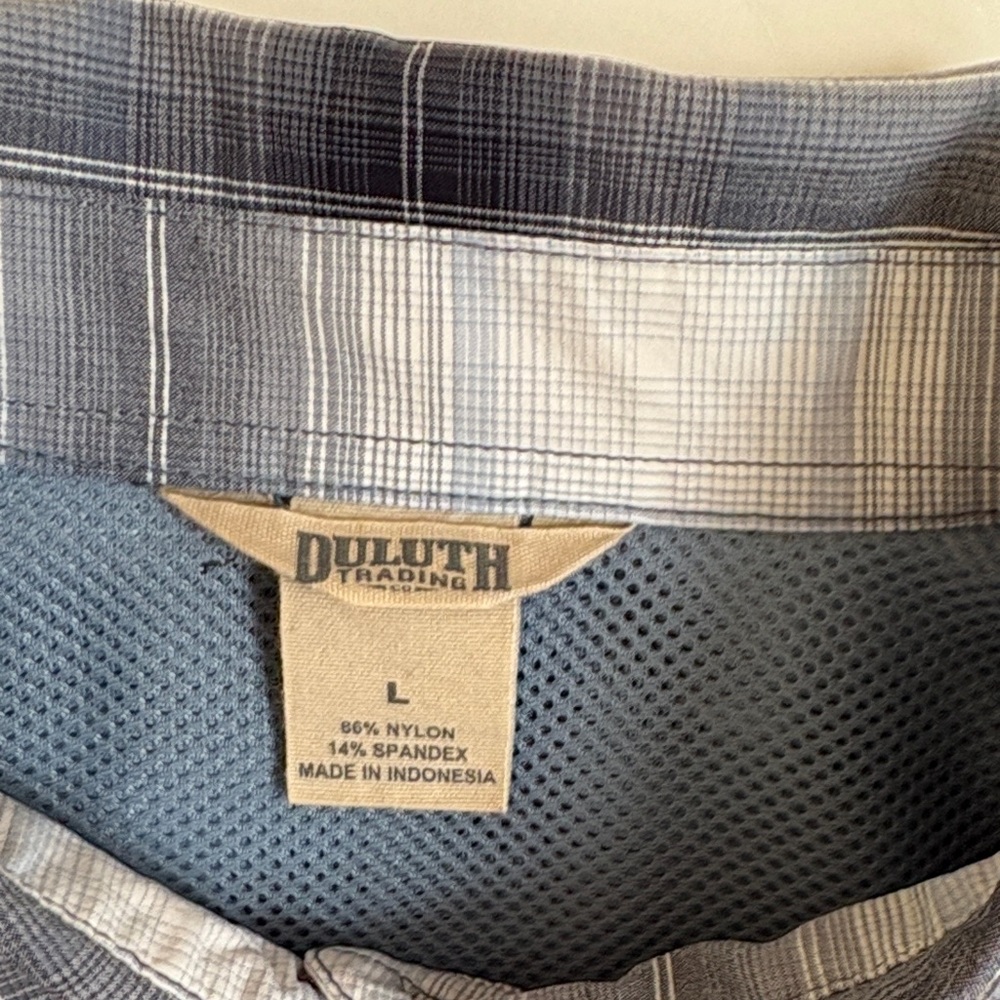 Ladies Duluth Trading Quick Dry Sun Protection Blue/Gray Plaid Shirt Size L - Picture 2 of 11